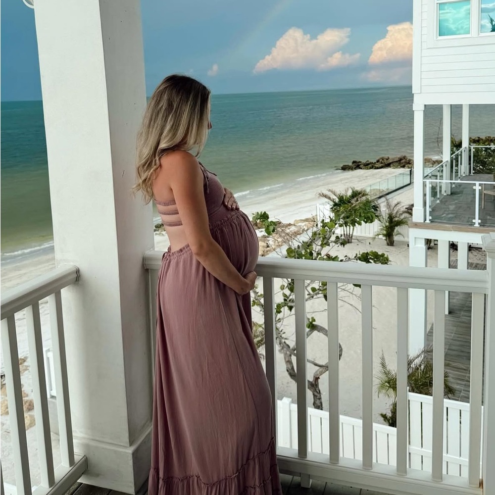 Mauve Smocked Woven Maternity Maxi Dress